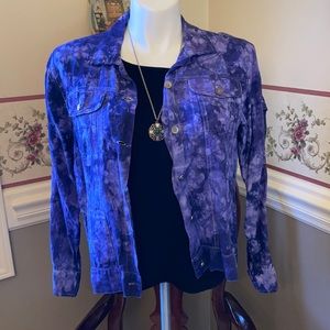 Chico’s tie-dye purple linen jean jacket, perfect for Spring!